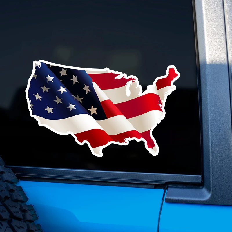 V1632# 2 Pieces USA United States of America American US Map Flag Decal Car Truck Boat Decal Laptop Graphics Car Sticker