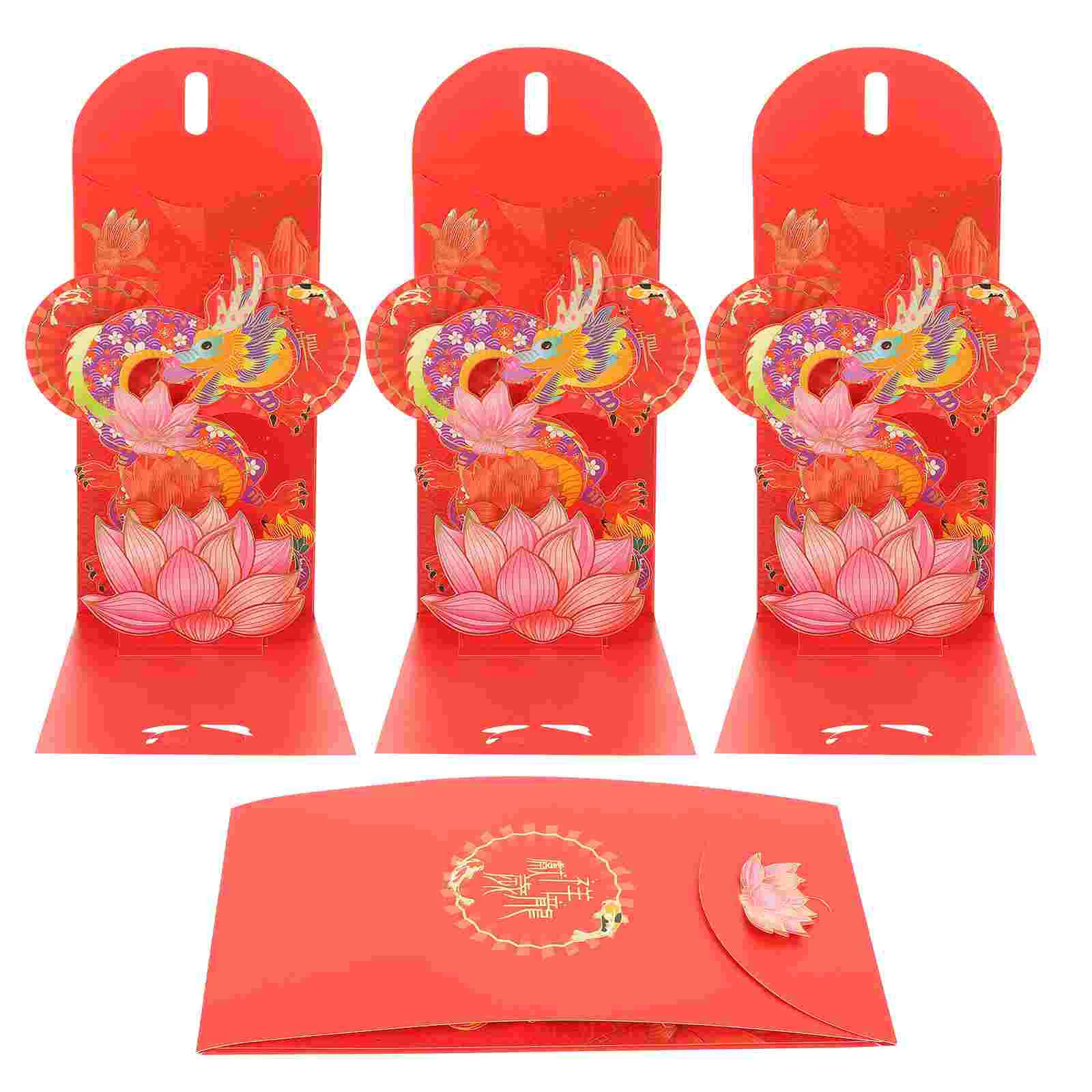 4Pcs Money Red Packets 2024 Year Red Envelopes Spring Festival Envelopes Chinese Style Lucky Money Bags