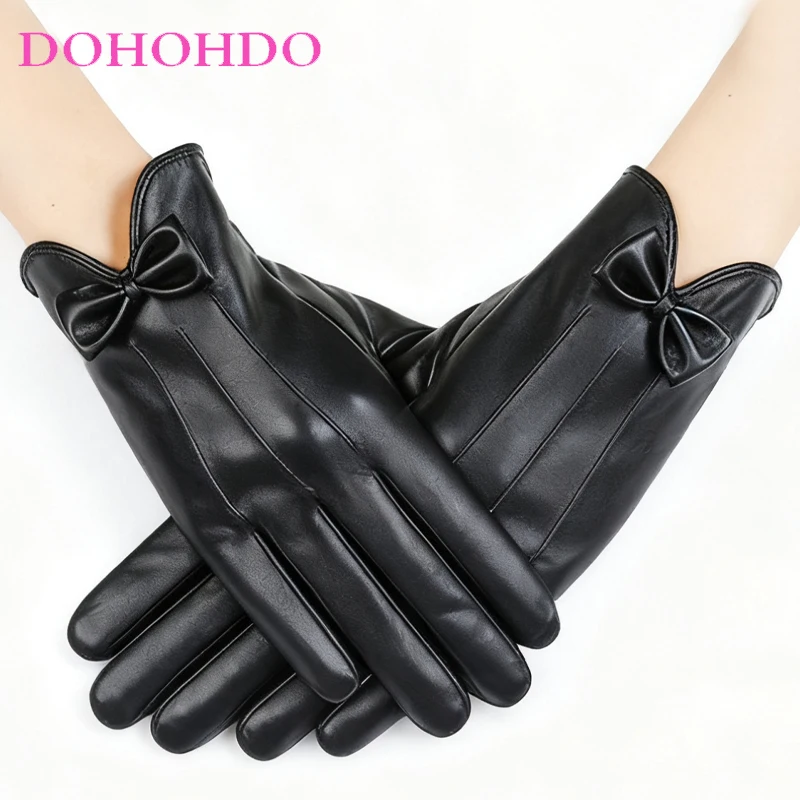 السيدات قفازات جلدية تعمل باللمس في الخريف والشتاء سميكة الدافئة ركوب الدراجات القيادة قفازات امرأة قفازات سوداء Perчатки Жеыыыыы