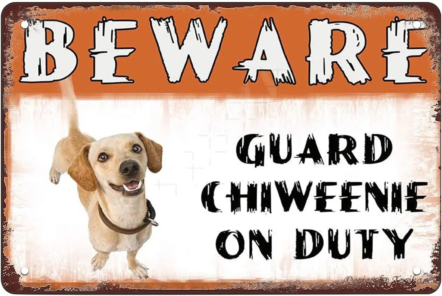 Beware Guard Chiweenie Dog On Duty Metal Tin Sign Warning Sign Safety Signs For Home Outdoor Garden