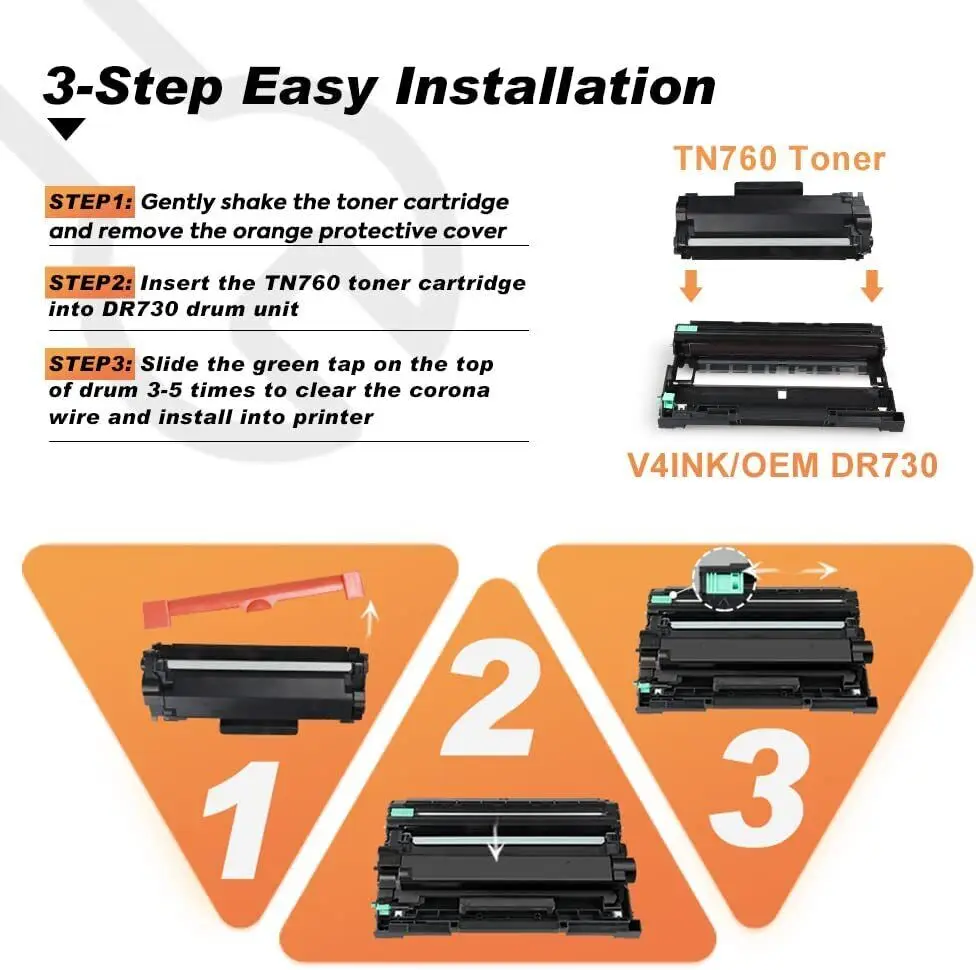 v4ink 2PK High-Yield TN760 Toner Compatible TN730 For Brother HL-L2350DW L2370DW