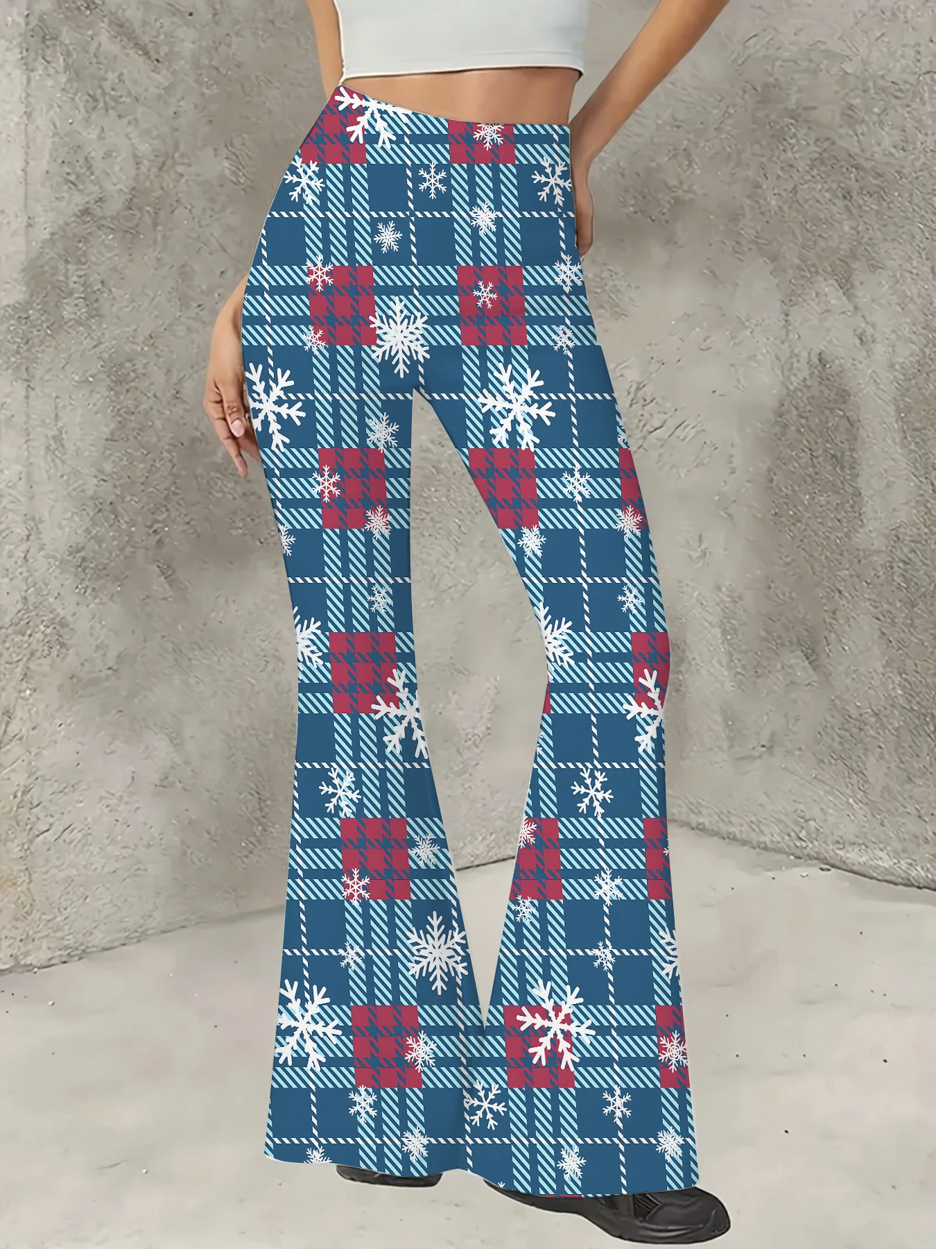 

Women's Boho Printed Flare Pants Vintage Knit High Waist Wide Leg Trousers