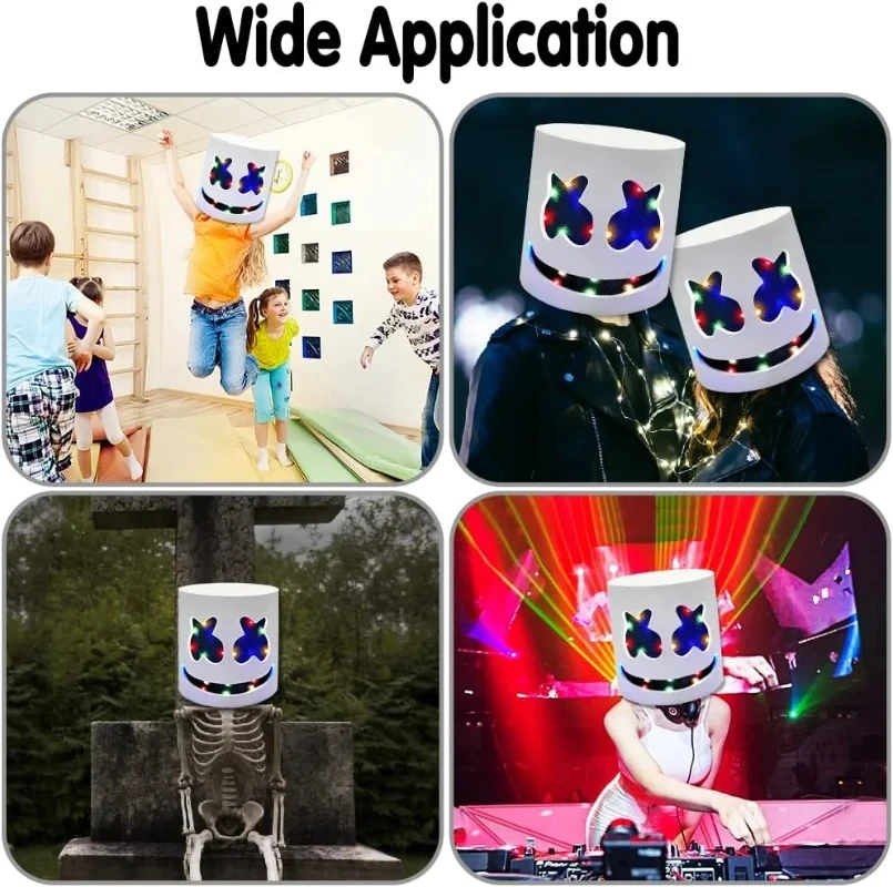 Halloween Light Up Mask Full Face LED Neon Marshmallow Mask Headgear Luminous DJ Music Festival Props Cosplay Rave Party Mask