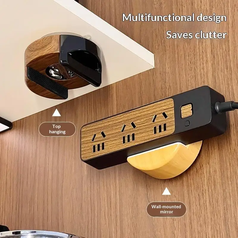 New New Wall Mounted Power Strip Holder Suction Cup No Drilling Wood Grain Design For Home Office Kitchen Remote Organizing