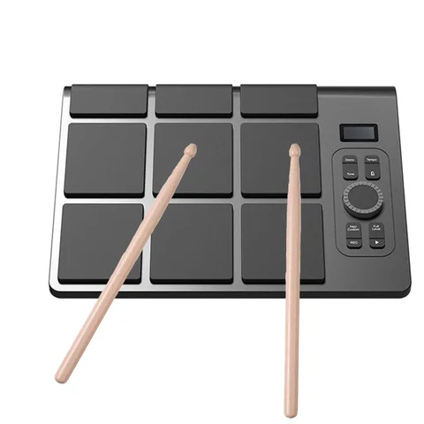 Miwayer 9-Pad Electronic Drum Set Tabletop Practice Kit with Pedals 16 Tones Built-in Speaker USB MIDI Portable Digital Drum