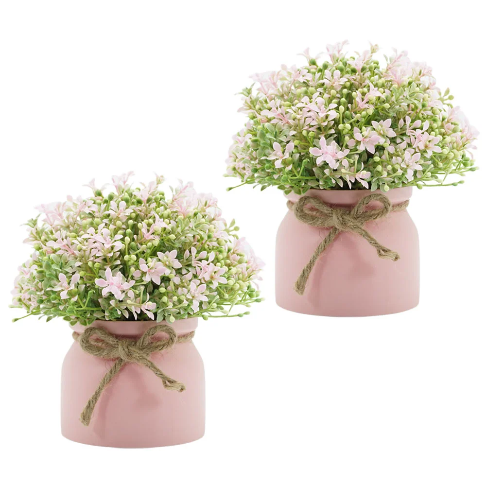 2 Pcs Artificial Flower Decoration Simulation Plant Decorate Fake Decorative Plants Pot Office Bonsai Iron Vases