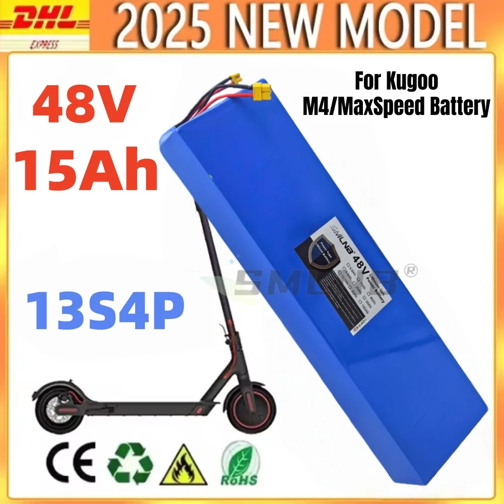

13S4P 18650 lithium battery pack 48V 15000mAh 15Ah with BMS suitable for Kugoo M4/M4 Pro/Max Speed to replace built-in batteries