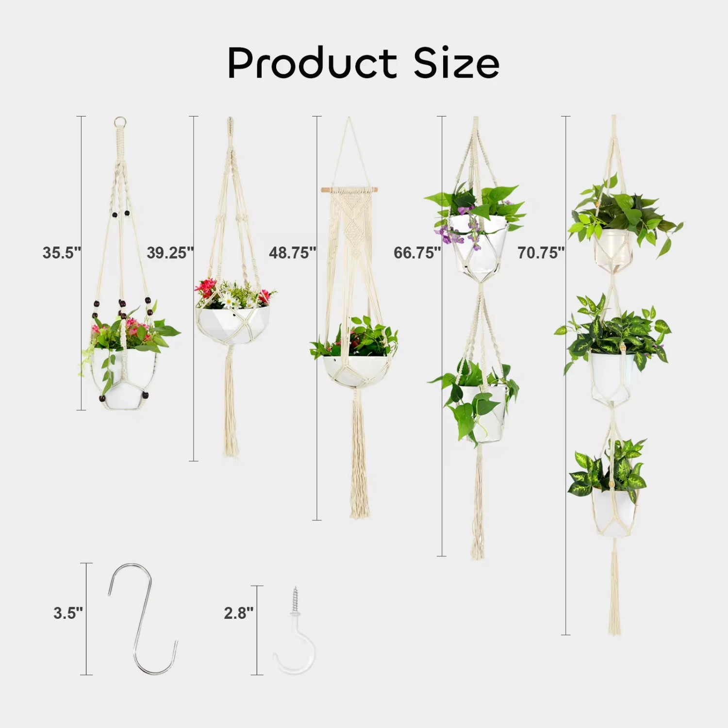 5 Packs Macrame Plant Hangers with 5 , Different Ties Handmade Cotton Rope  Hanging Planters Set Flower Pots Holder