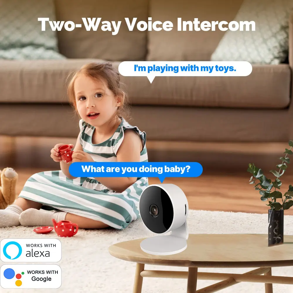 4MP WiFi-camera Tuya Smart Indoor Draadloze IP-bewakingscamera AI Detecteer Nachtzicht Babyfoon Ondersteuning Google Home Alexa