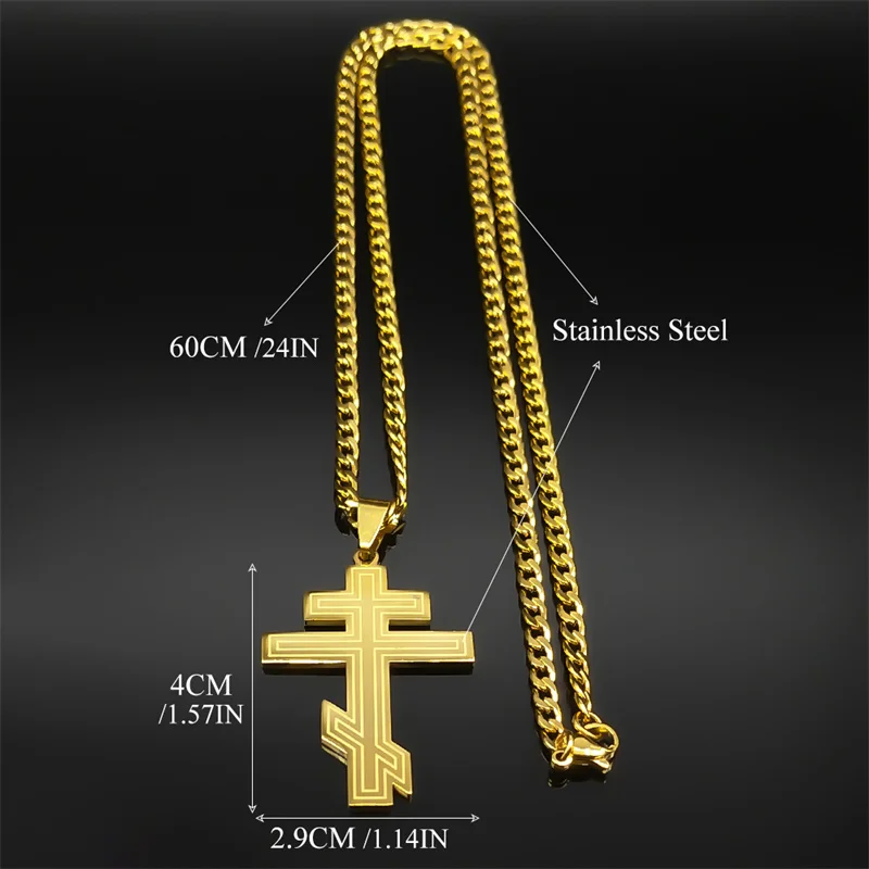 Russia Orthodox Cross Pendant Necklace for Women Men Stainless Steel Gold Color Christian Crucifix Chain Jewelry N8449S06