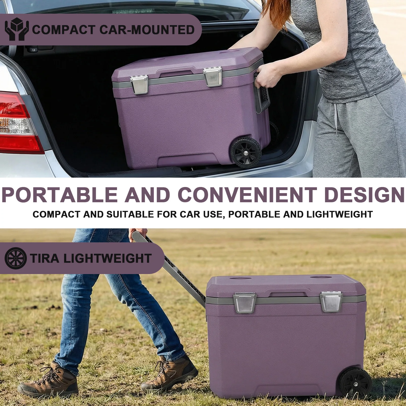 

45L PU Portable Rolling Cooler with Pull Rod & Wheels Ice Cube & Fresh Food Storage Case Anti-Slip Great for Boating & Fishing
