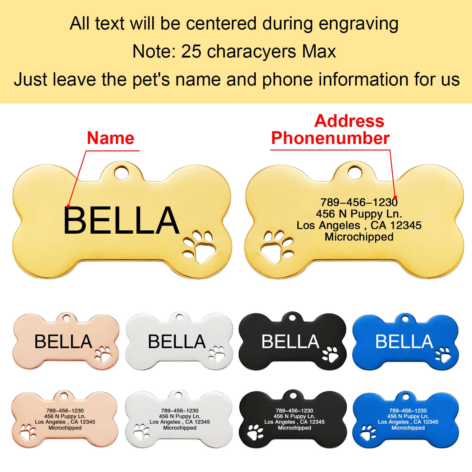 Pet ID Tag Stainless Steel Personalized Dog Collar Address ID Tags for Dogs Cats with Free Engraving Customizable