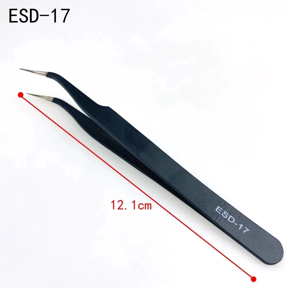 10pcs/set Anti-static ESD Stainless Steel Tweezers Maintenance Tools Industrial Precision Curved Straight Tweezers Repair Tools