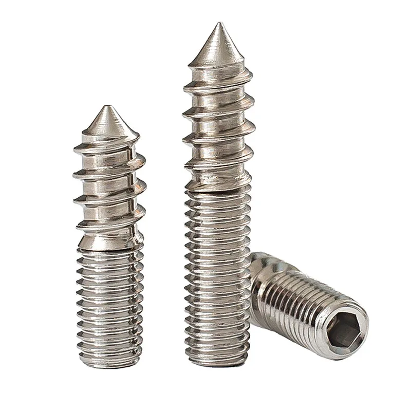M4 M5 M6 M8 M10 M12 304 Stainless Steel Hexagon Socket Double Head Pointed Tail Self Tapping Screw Furniture Fixing Hanger Bolts