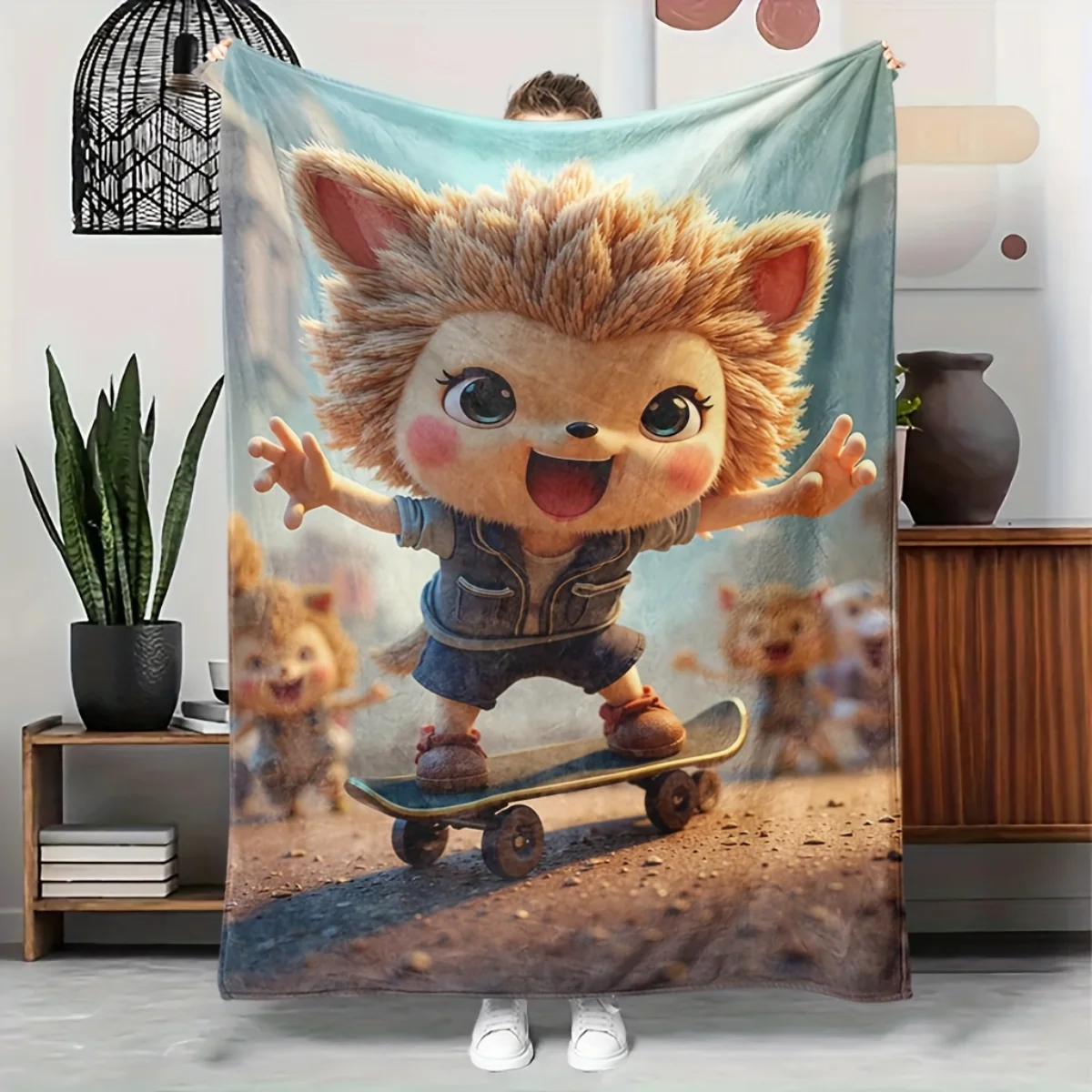 

Удобное фланелевое одеяло с рисунком ежа - мягкое и теплое, идеально подходит для кемпинга, диванов, кроватей и стульев,.