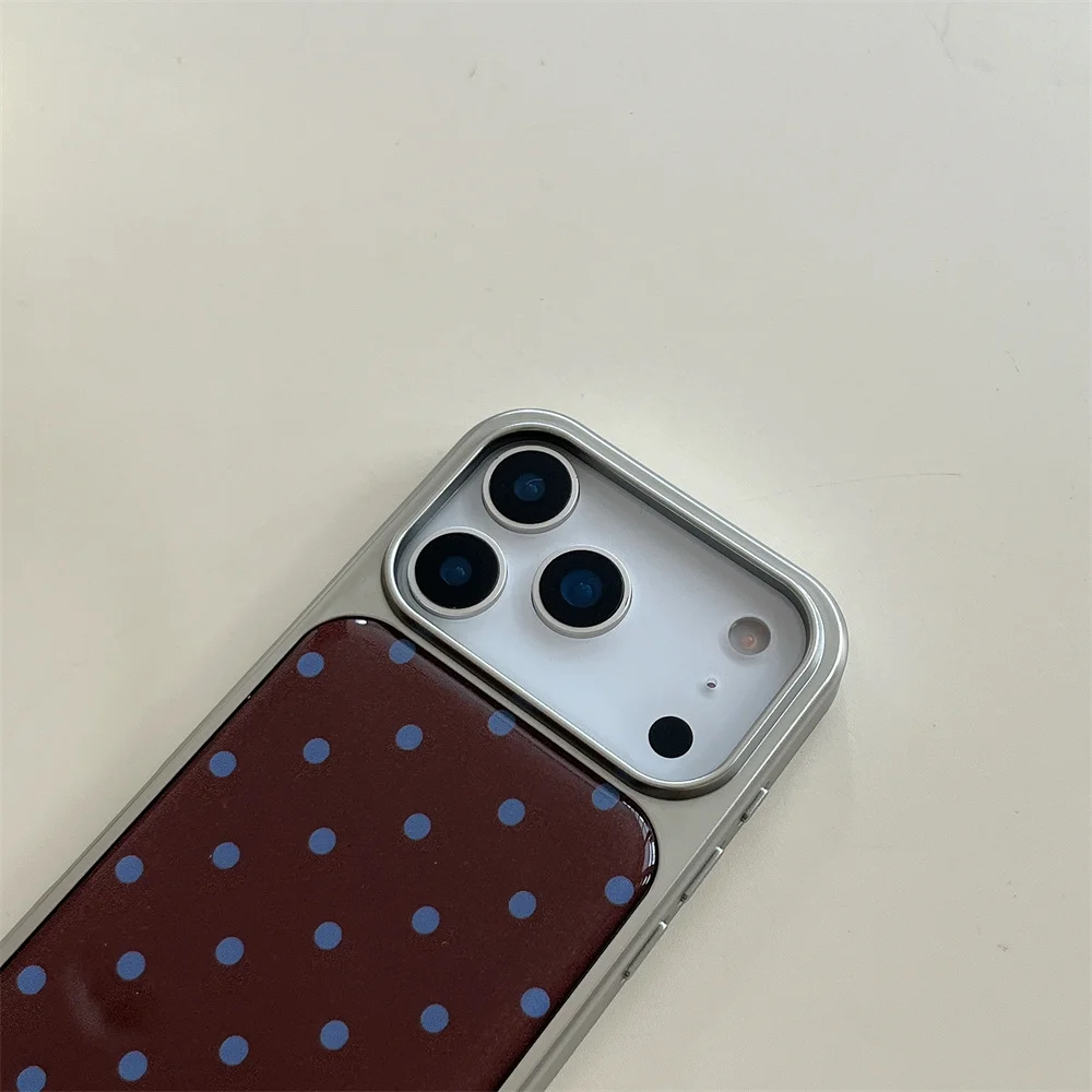 كوريا INS بسيط الأزرق البني البولكا نقطة الفضة جراب هاتف آيفون 17 13 14 15 برو ماكس 16 برو Fundas موضة غطاء مقاوم للصدمات #4
