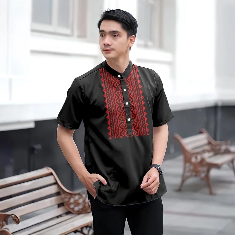 Camicia da uomo Collezione Raya Colletto in piedi stile casual stampato in 3D Adatto alle celebrazioni del Ramadan Raccolte di abbigliamento musulmano