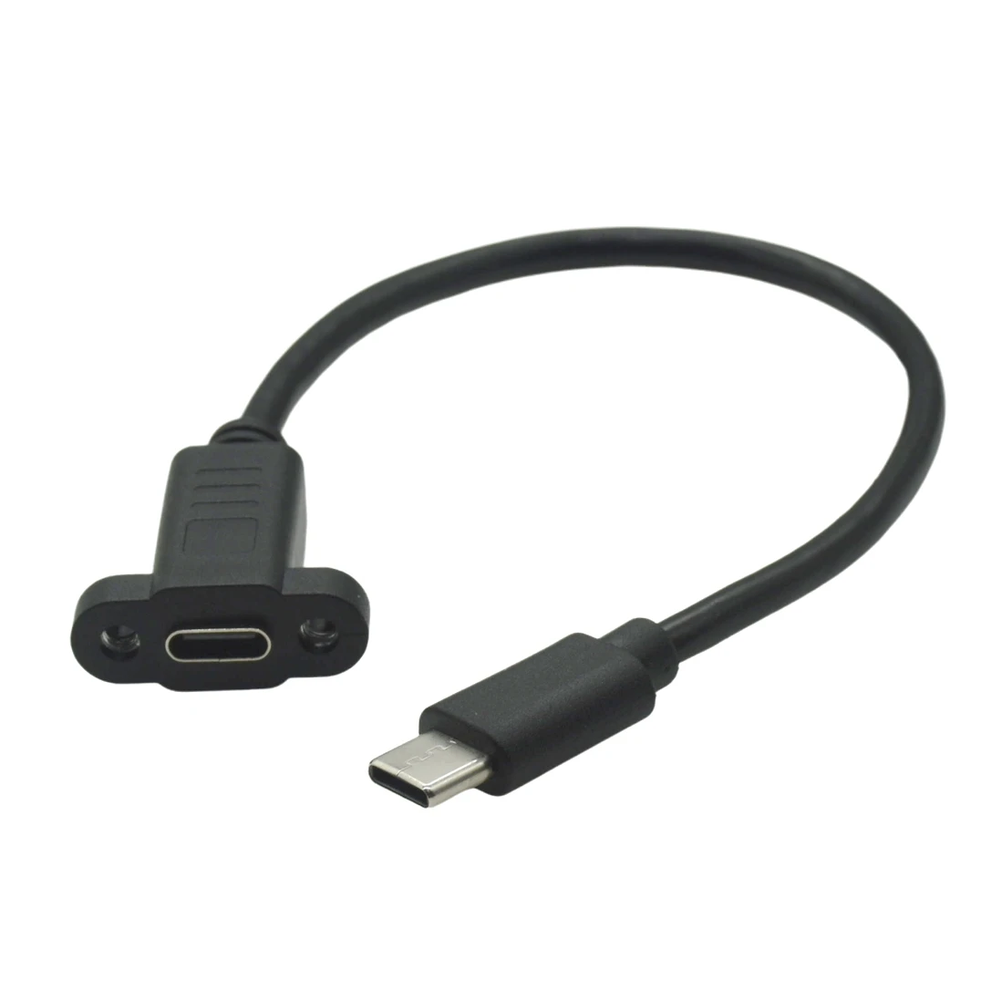 【セール中】0.2 メートル 0.3 メートル 0.5 メートル 1 メートルパネルマウントタイプ C USB-C オスメス延長ケーブルネジ穴ロックコネクタケーブル