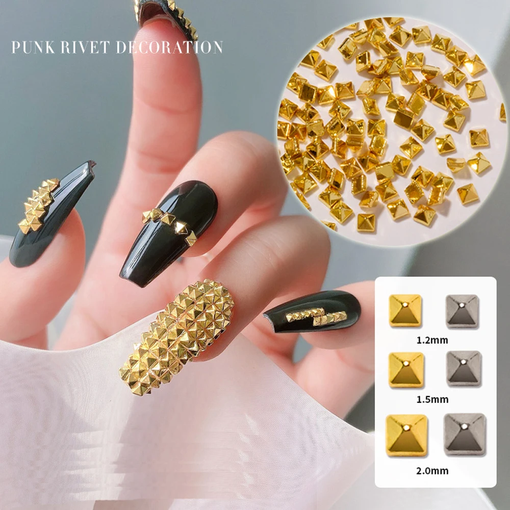 200pcs/pack Punk Rock Metal Rivet Nail Art Charm Gold/Silver Alloy Pointed Rivets Studs Nail Decoration DIY Nail Accessories