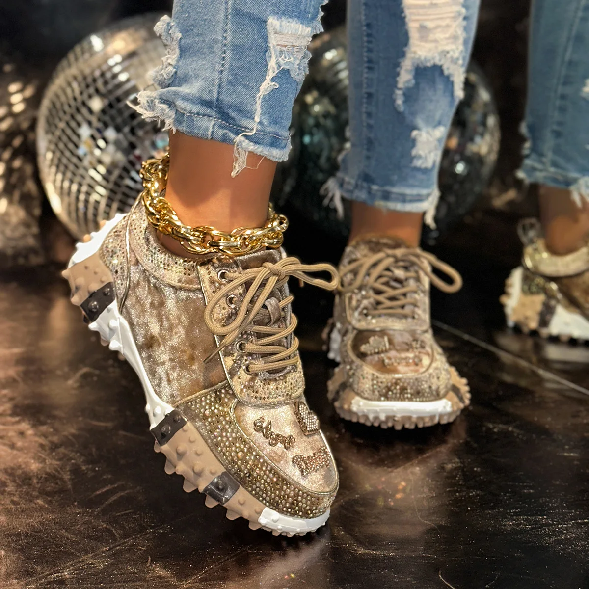 

Обувь для папы, женская весенне-осенняя новая модная женская одиночная обувь для спорта и отдыха с водными бриллиантами