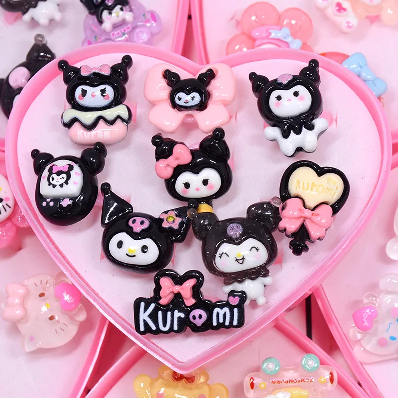 9Pcs/set Sanrio Kuromi Kid Ring Kids Adjustable Baby Rings Fashion Cartoon Children Girl Rings with Heart Box Party Gift