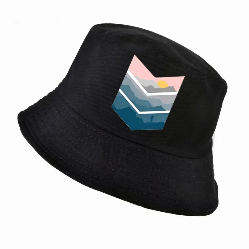 

mountain print fisherman cap Harajuku pop funny bucket hat Hipster summer panama fishing hats