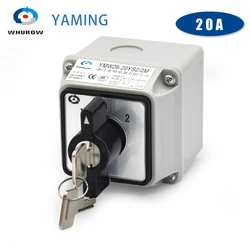 LW26-20MS Key Cam Switch With Protective Box Three Positions ON-OFF-ON Rotary Changeover Silver Contact YMW26-20A