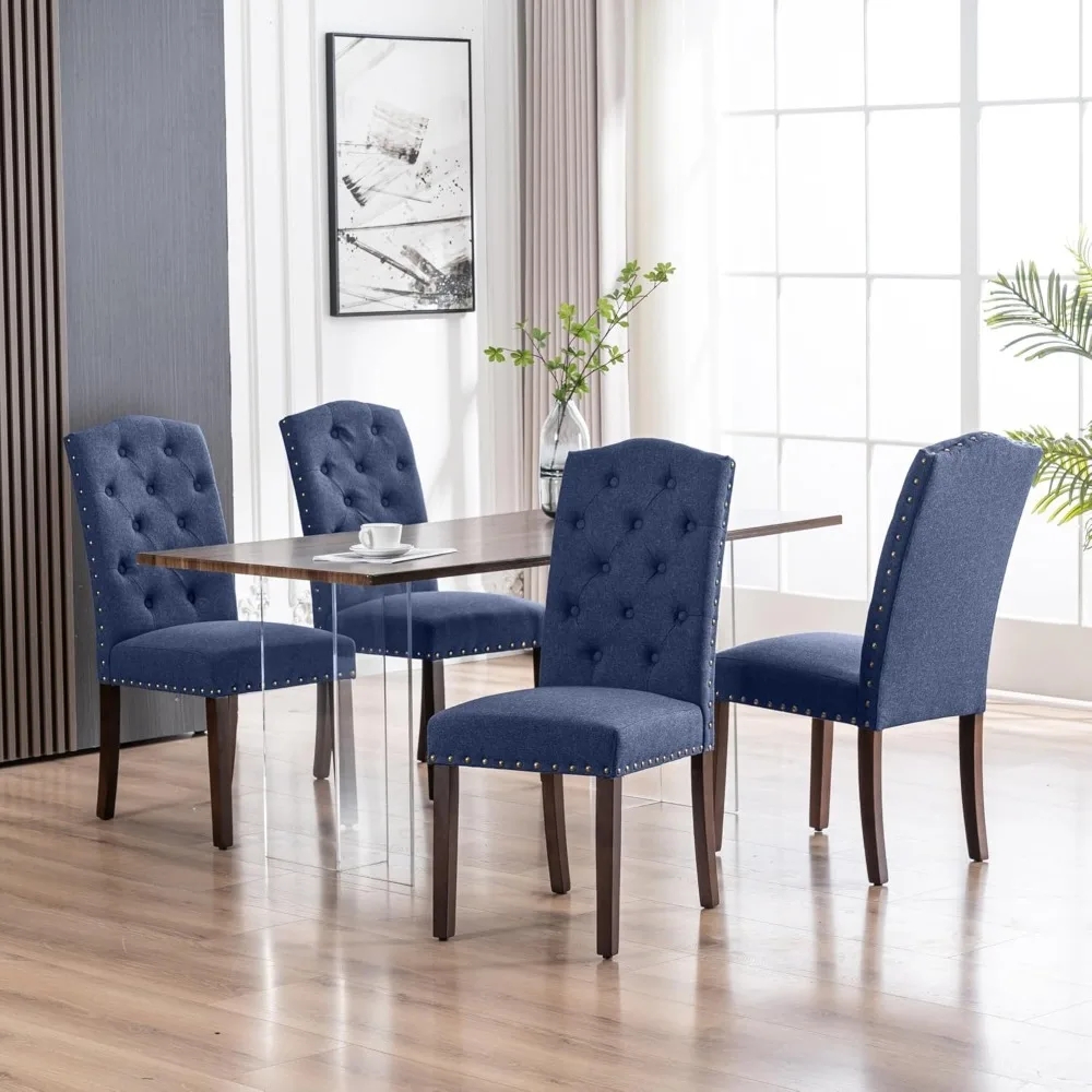 

Button Tufted Dining Chairs Set of 4, High Back Dining Room Chairs with Wood Legs, Upholstered Fabric Side Kitchen Chairs for K