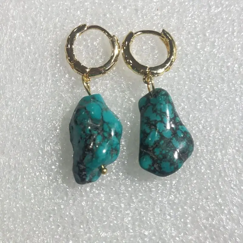 

Handmade natural turquoise crushed stone earrings Modern Stud Chandelier Dangle Platinum Handmade Clip-on Formal Hoop Minimalist