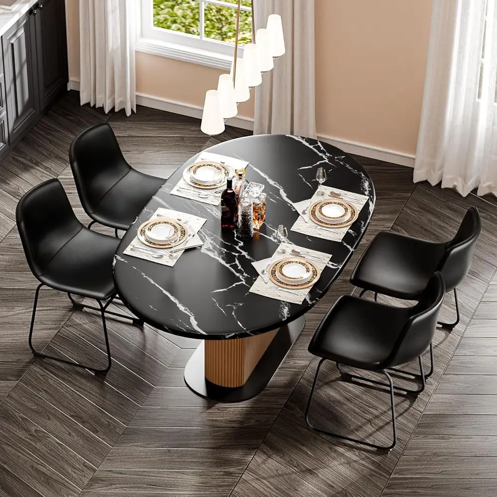 Dining Chairs Set o 4, 18in PU Leather Kitchen Chair with Metal Leg, Black | Waterproo aux Leather, Ergonomic Waist Support, Sta