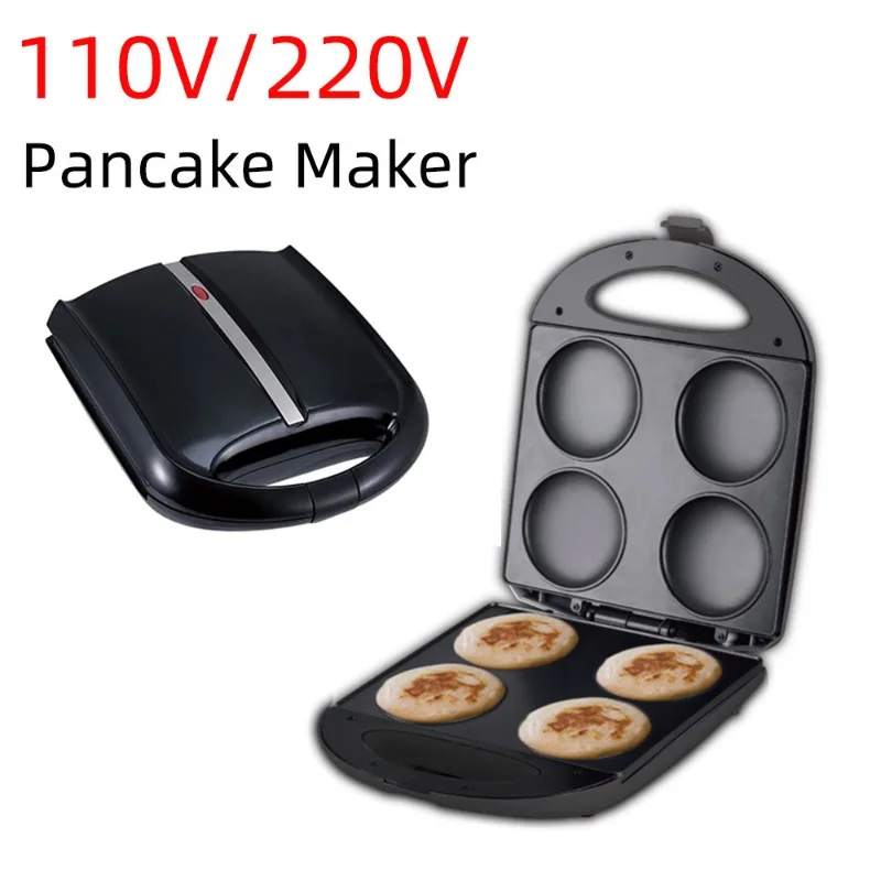110V Household Sandwich Panini Burger Maker with Flat and Round Baking Plates for Breakfast