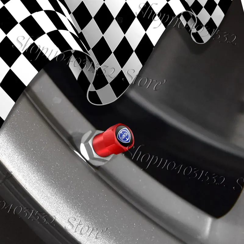 4Pcs/Set Emblem Metal Car Wheel Tire Valve Caps Stem Case Covers Accessories For Lancia Logo Ypsilon Kappa Delta 3 Musa Voyage