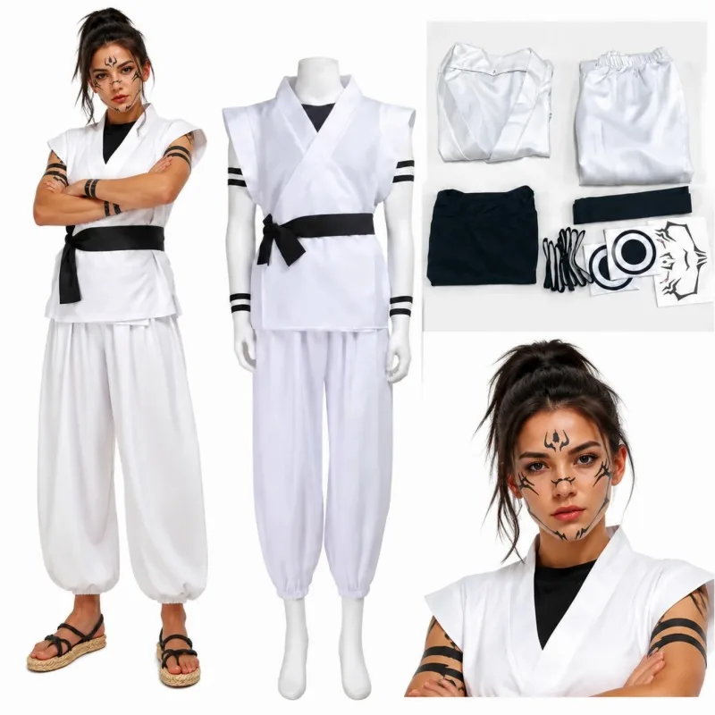Costume de cosplay Ryomen Sukuna, Jujutsu Kaisen, tenue kimono d'anime, autocollants de tatouage, costume de jeu de rôle pour Halloween, ensemble complet