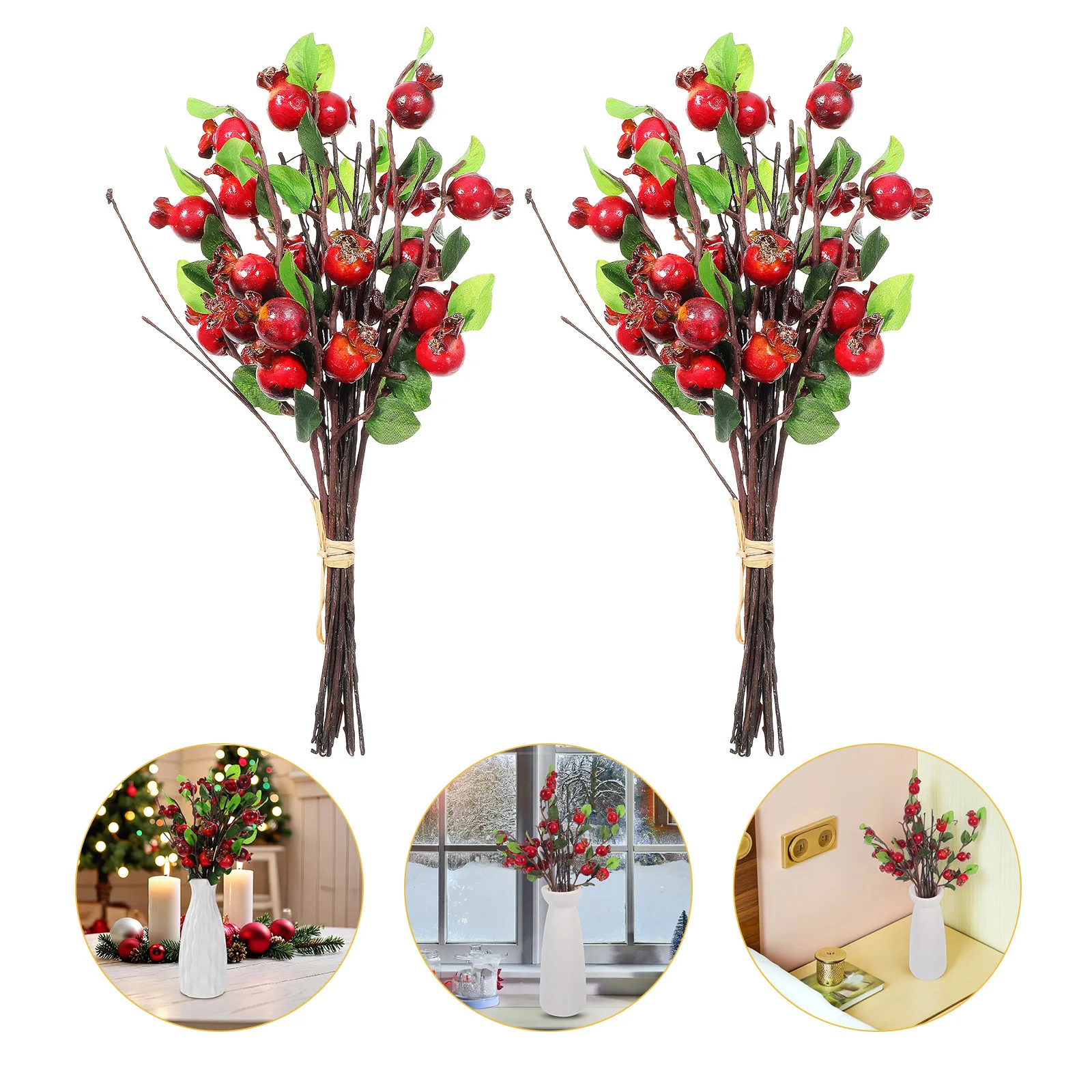 

2Pcs Artificial Pomegranate Branches Lifelike Fake Fruit Stems Home Vase Decoration Party Centerpieces DIY Floral