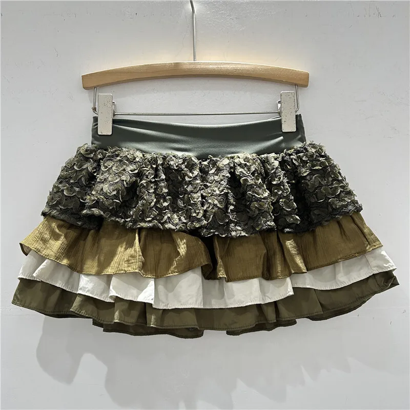 WTHT موضة المرأة تقسم الدانتيل مطوي حافة نفخة تنورة العصرية مطاطا عالية الخصر ألف خط التنانير 2025 الصيف الإناث 1LS1449