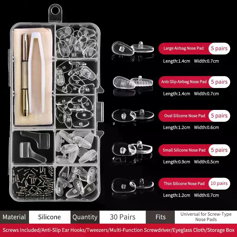 1Set Eyeglasses Nose Pads With Screwdriver Soft Silicone Air Chamber Glasses Anti-slip Nose Pad Screw Replacement Repair Tools