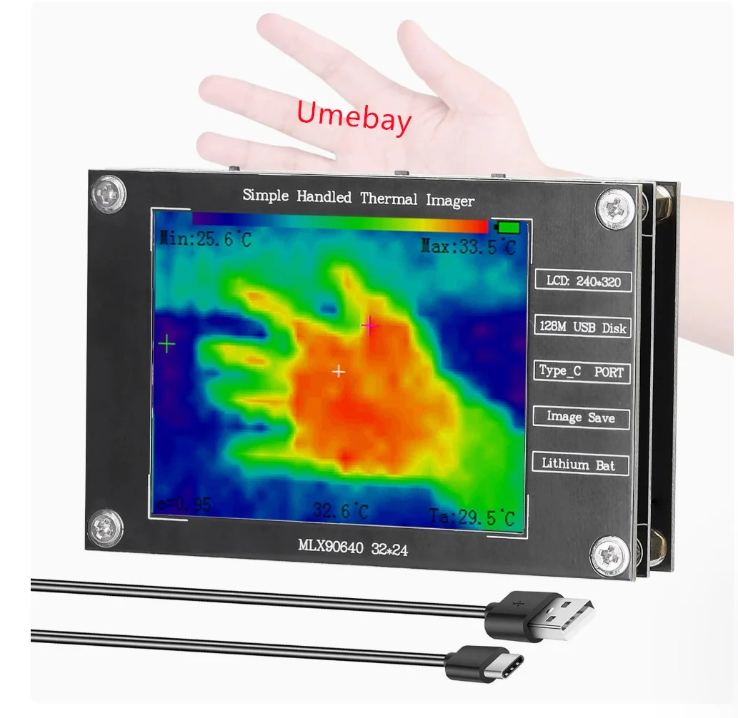

1 piece, handheld multifunctional 2.8-inch thermal imager MLX90640 digital infrared thermal imaging temperature detection tool