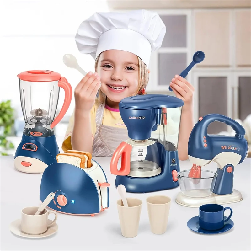 Bambini giocano casa cucina giocattoli simulazione elettrodomestici spremiagrumi Mixer tostapane caffettiera giocattolo giocattoli Montessori per ragazza ragazzi