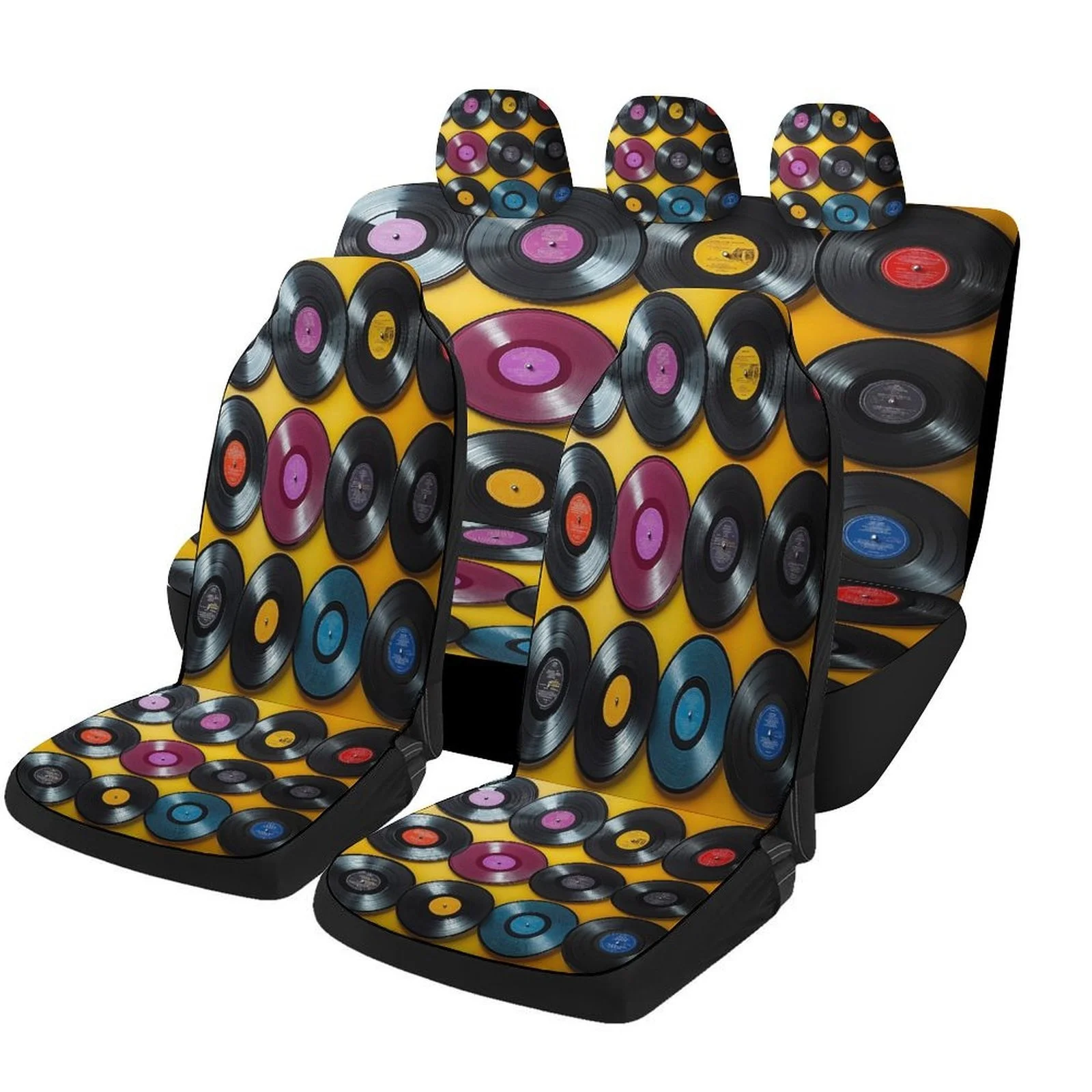 Vinyl Collection Designed Car Seat Covers Set For Most Cars, Trendy Breathable Decorative Car Seat Protector Covers Full Set, C