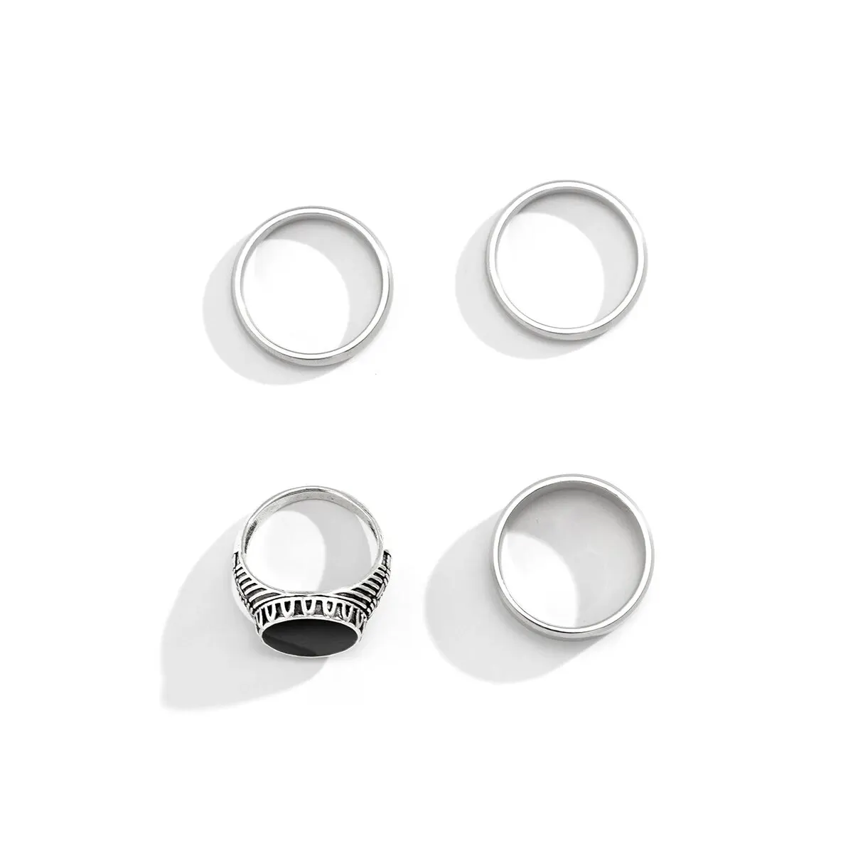 4 Stück Retro Einfacher Stapelbarer Edelstahl Breiter Ring Herren Gothic-Muster Metall-Fingerring Hip-Hop Lässiger Schmuck