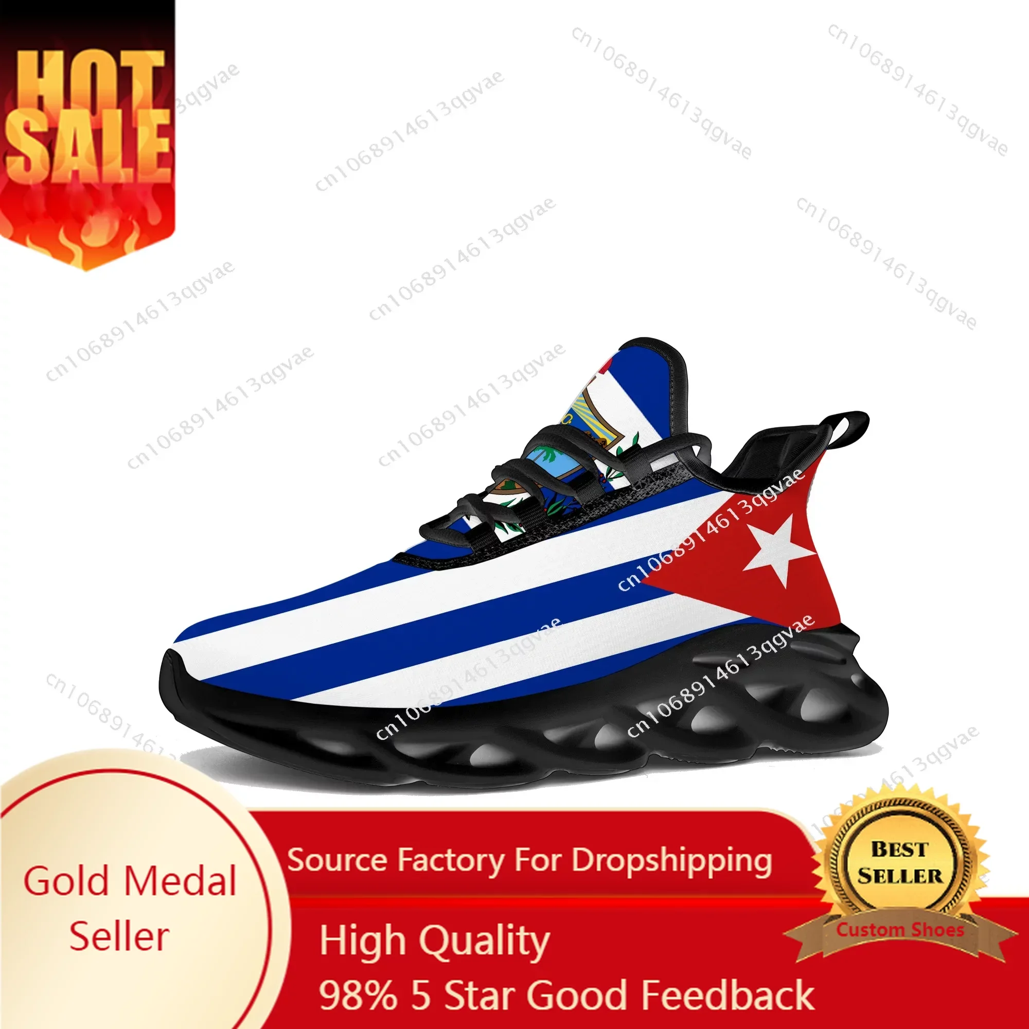 Zapatillas planas con bandera cubana para hombre y mujer, calzado de malla con cordones, hecho a medida, de alta calidad, color negro