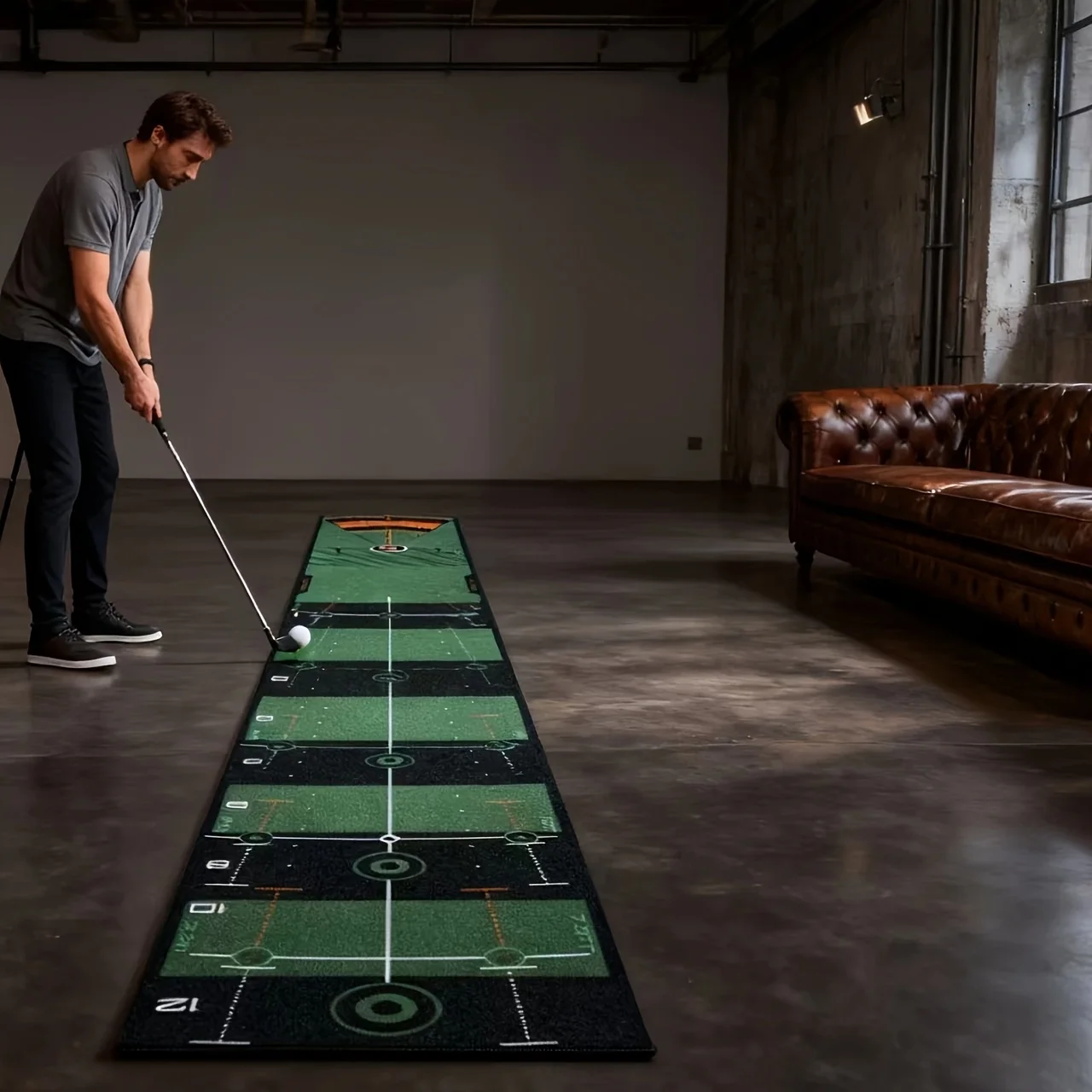 VIKAMA Golf Putter Mat Indoor Office Home Golf Training Mat Anti Slip Portable Golf Putter Practice Carpet