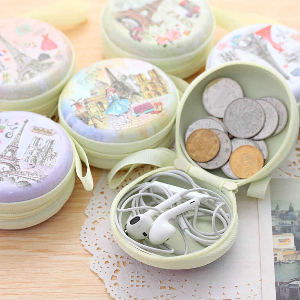 Hot Cute Round Headset Paris Eiffel Zipper Coin Purse Unisex Women Mini Coin Bag Key MIni Wallet Pouch Bag New