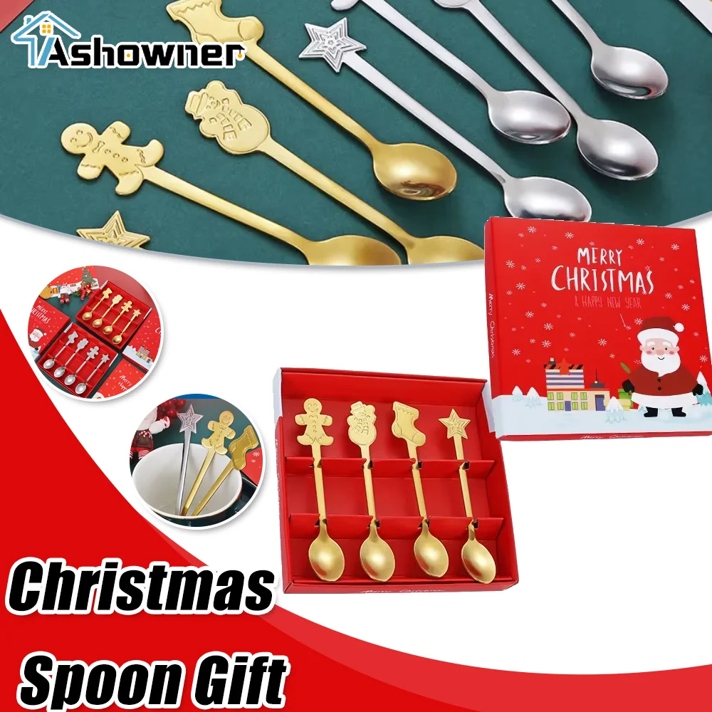 

Christmas Cutlery Spoon Stainless Steel Spoon Creative Coffee Cup Spoon Holiday Gift Box Christmas Gift Children's Gift