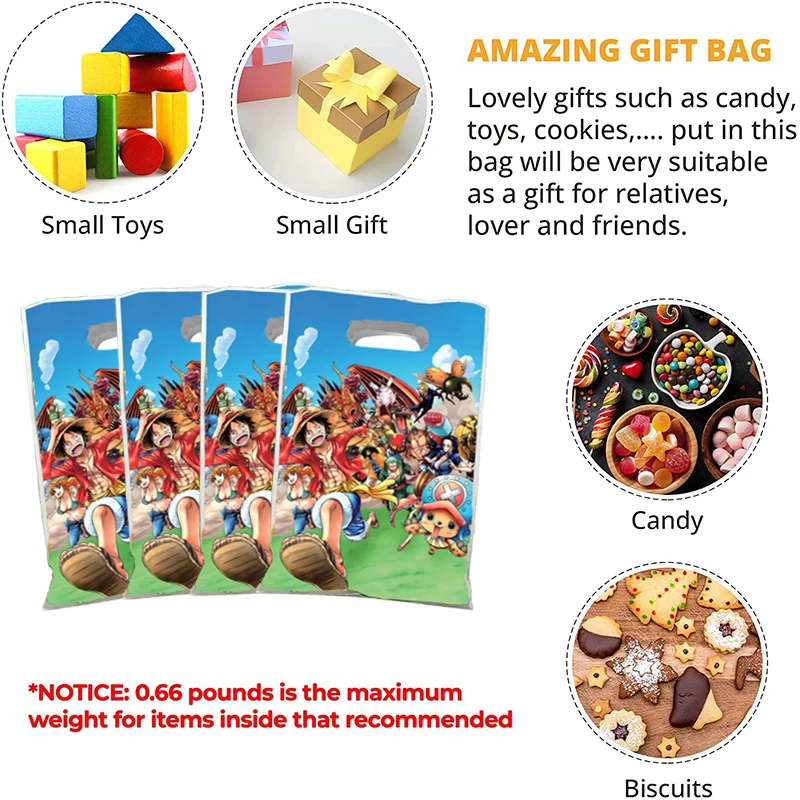 Sac cadeau One Piece pour enfants, butin pour garçon, fournitures de fête d'anniversaire, décorations Monkey D Luffy, faveurs de fête, 16.5x25cm, 20 pièces