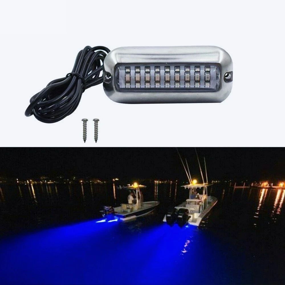 

ZZ-New!2Pcs 27 Blue LED Stainless Lights Underwater Pontoon For Marine Boat Transom