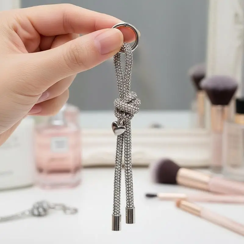 @*Butterfly Knot Crystal Pendant Keychain Anti-lost Hanging Rope Decor for Cell Phones Bags Outdoor Travel Accessories