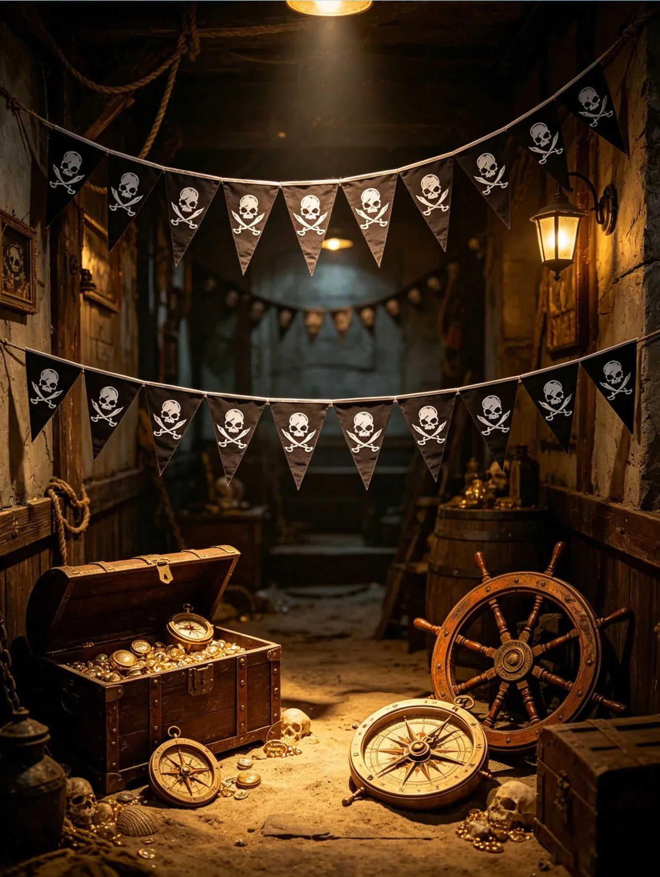 10Pcs pirate skull triangle flags, perfect for pirate themed birthday and party decor