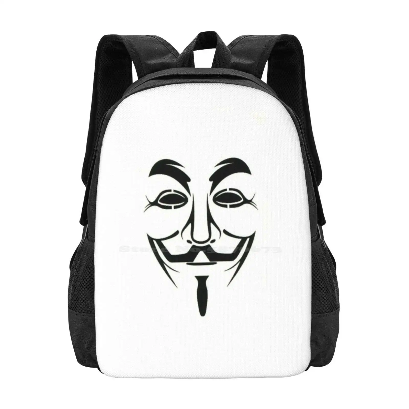 Xx Face , V For Vandetta School Bags For Teenage Girls Laptop Travel Bags Grandson Xx Logo Black White Indie Spotify