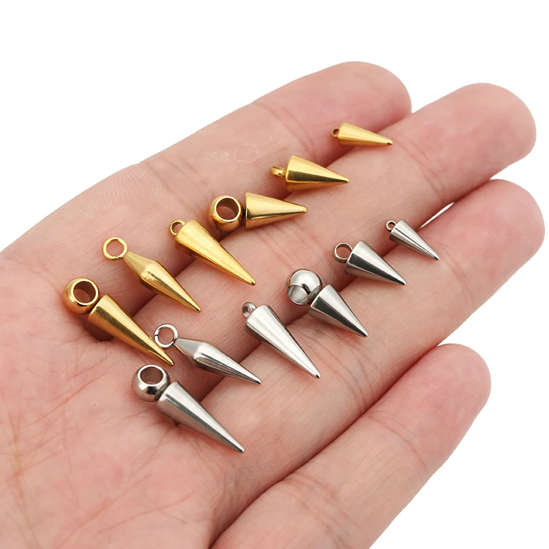 10 Stück Edelstahl Kegel Charms Anhänger Retro Spike Perlen Charms Anhänger für Frauen Mann Hoop Ohrring Schmuckherstellung Zubehör